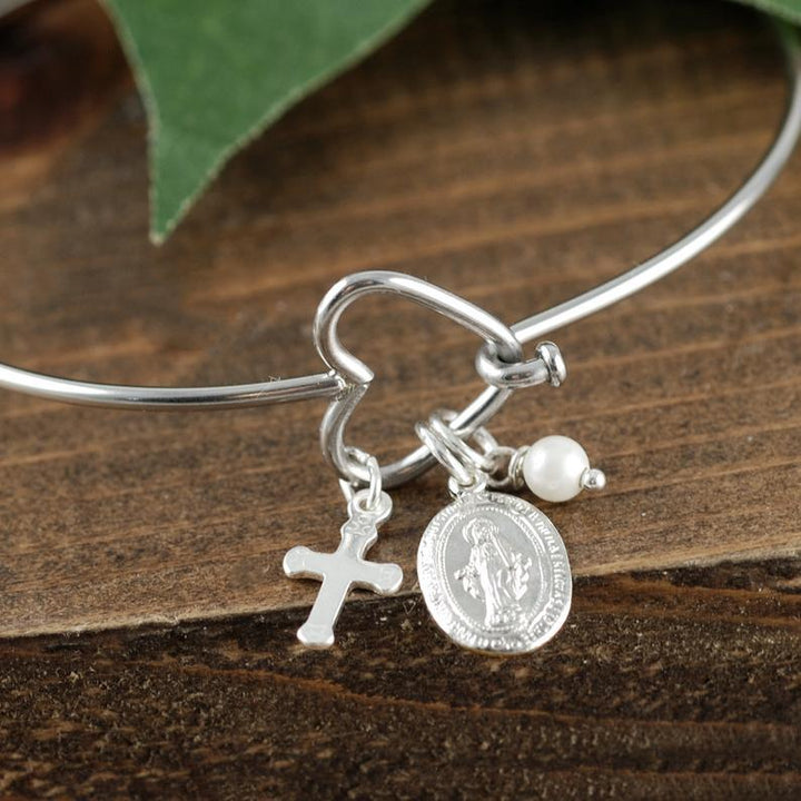 St. Mary Magdalene Bangle Heart Bracelet - Confirmation Gift.