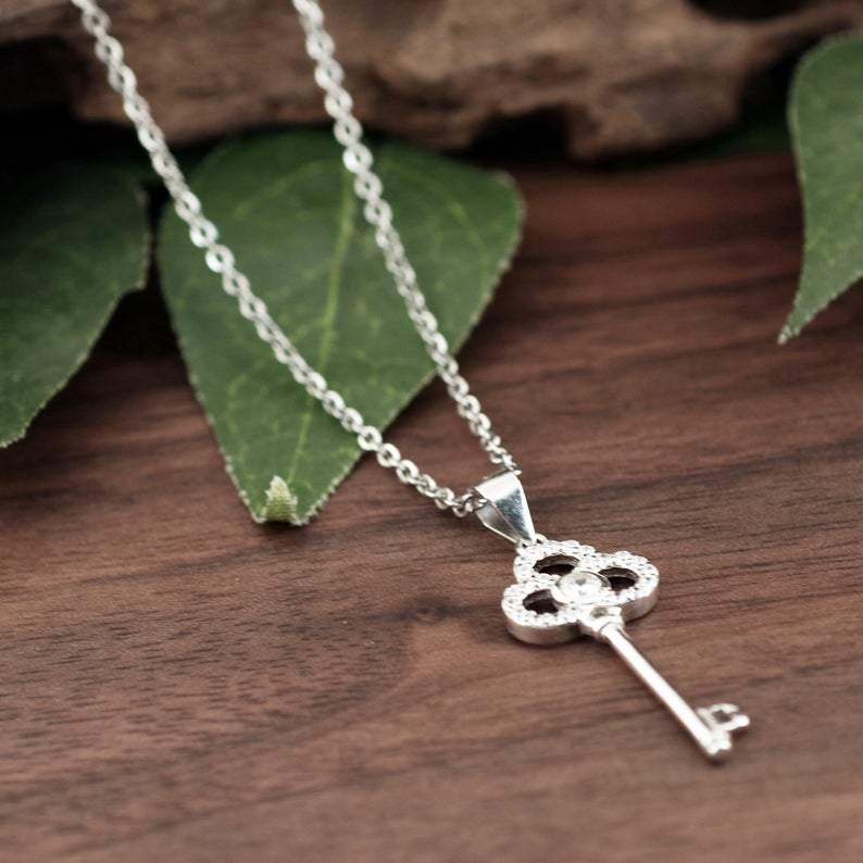 Sterling Silver CZ Key Necklace.