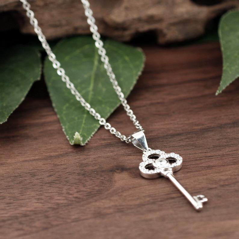 Sterling silver key necklace with Cubic Zirconia.