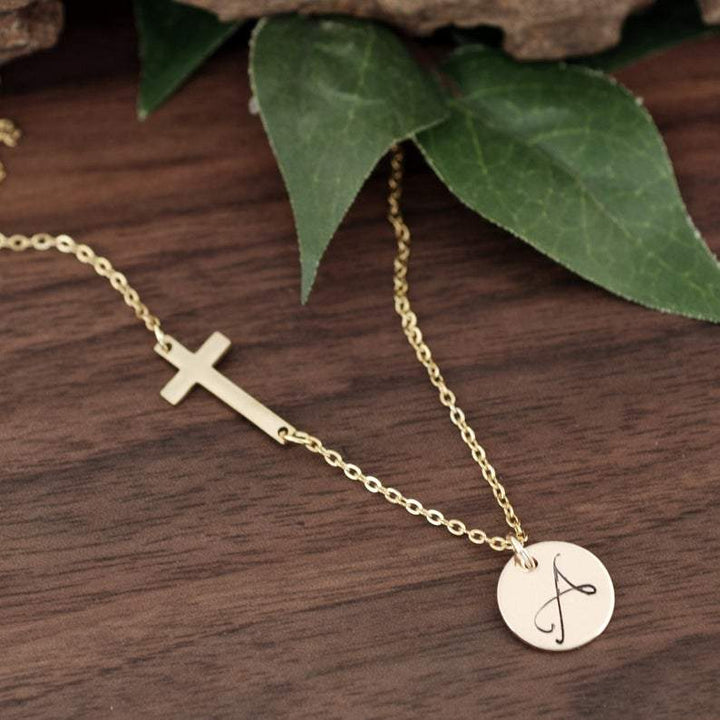 Personalized Sideways Cross Initial Necklace.