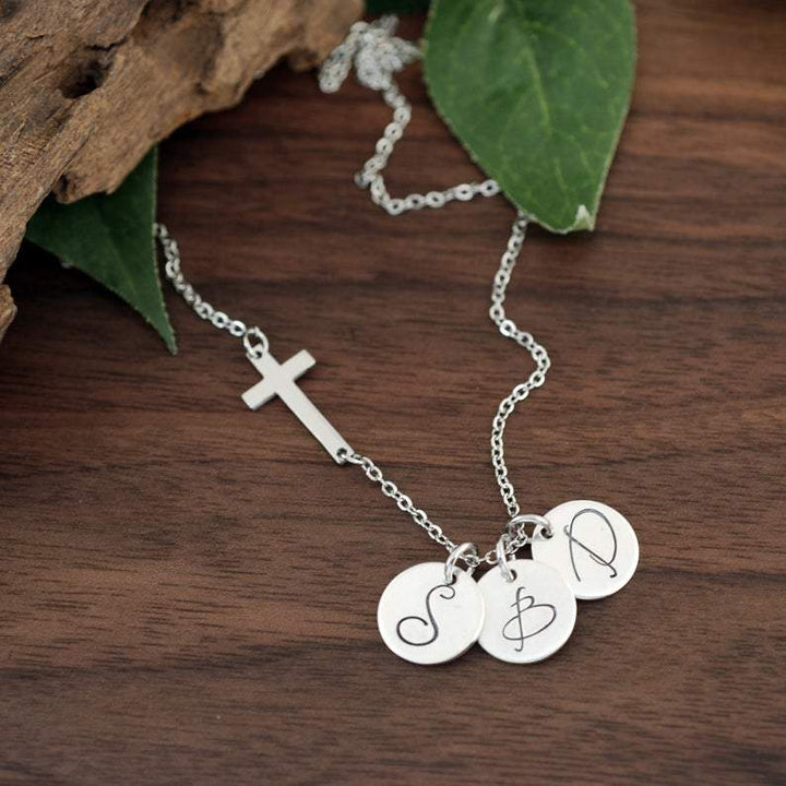 Personalized Sideways Cross Initial Necklace.