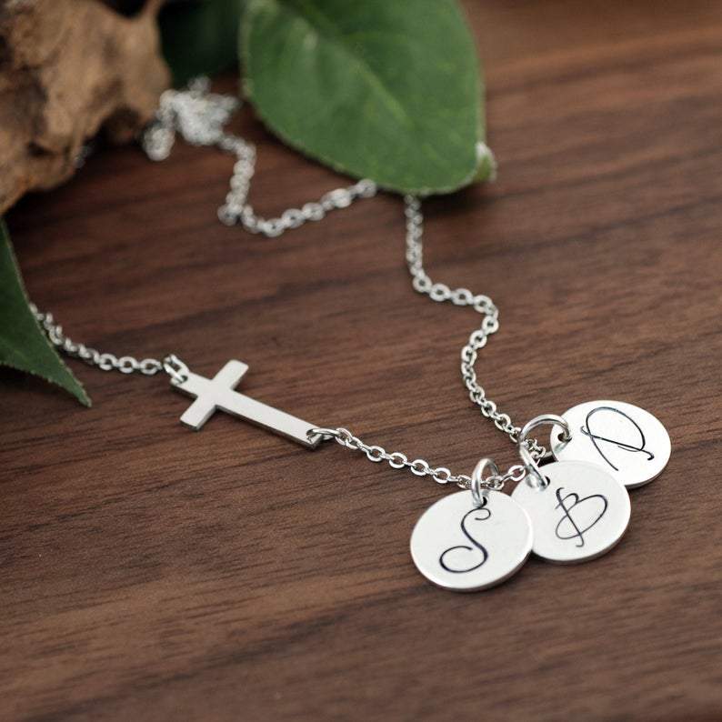 Personalized Sideways Cross Initial Necklace.