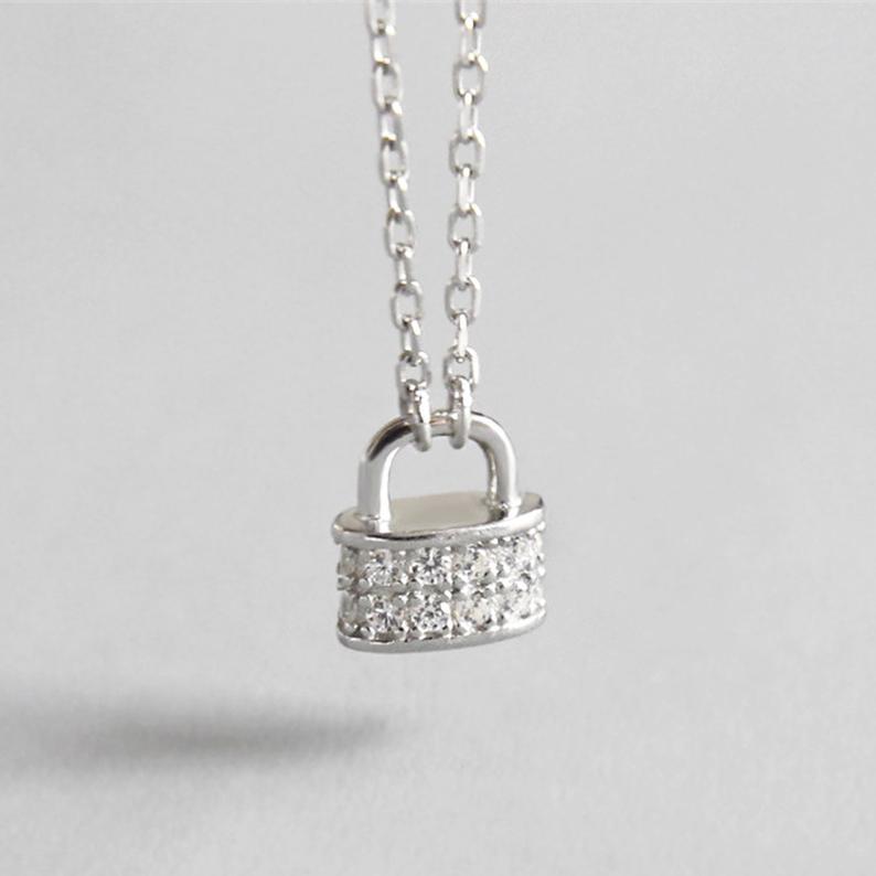 Tiny Crystal Padlock Pendant Necklace.