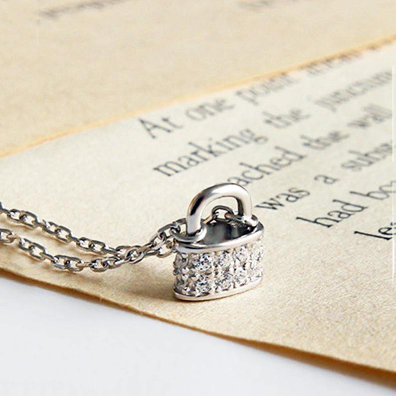 Tiny Crystal Padlock Necklace.