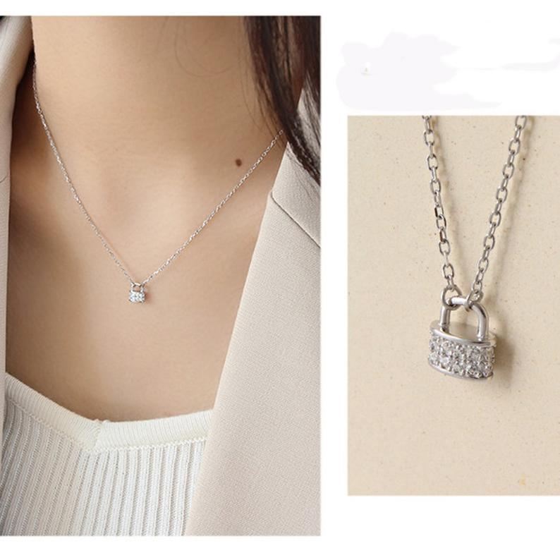Tiny Crystal Padlock Pendant Necklace.