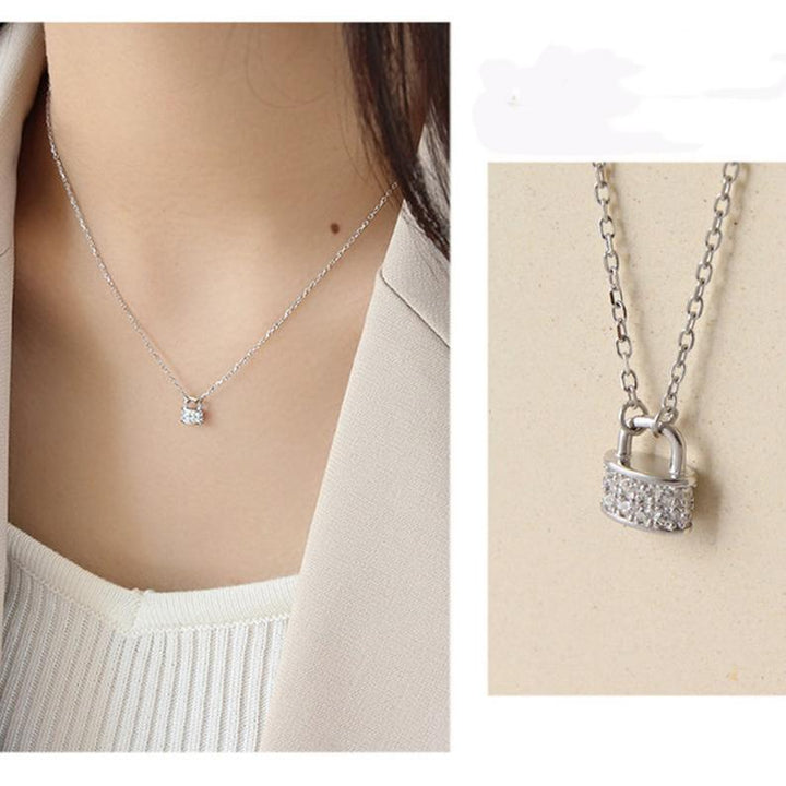 Tiny Crystal Padlock Pendant Necklace.