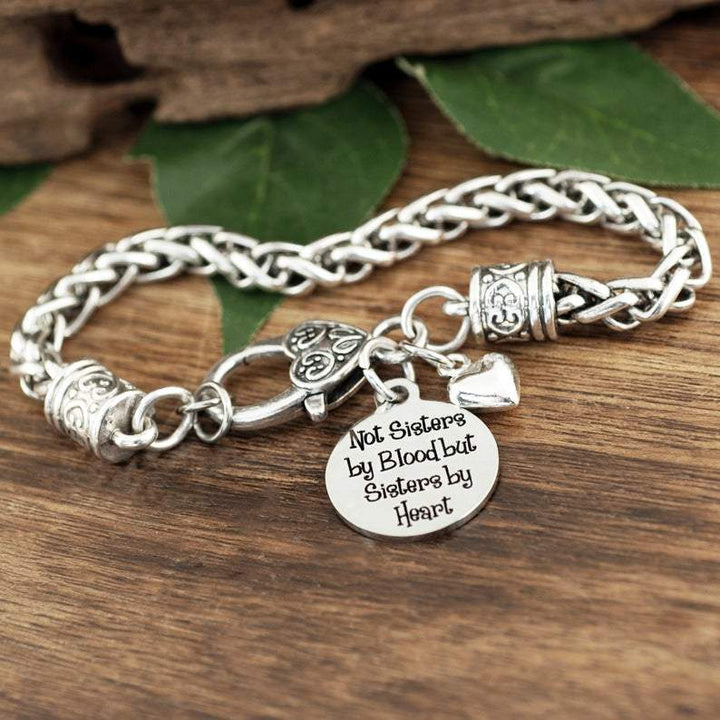 Not sisters by blood but Sisters by heart Antique Silver Bracelet.