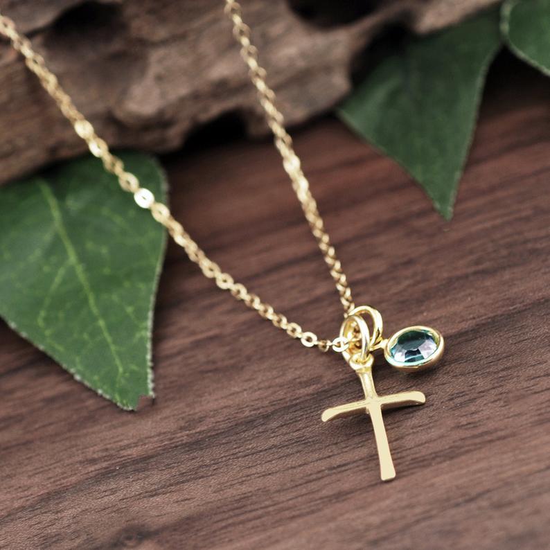 Cross birthstone necklace sales