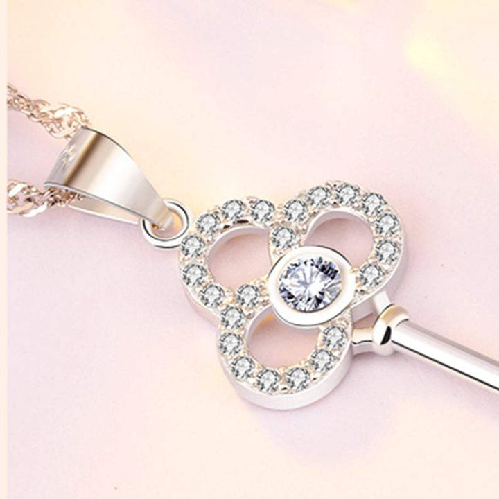 Sterling Silver CZ Key Necklace.
