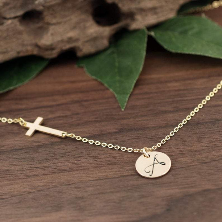 Personalized Sideways Cross Initial Necklace.