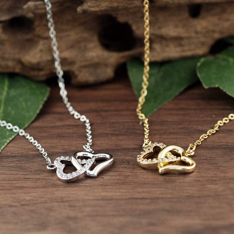 Interlocking Hearts Necklace with CZ.