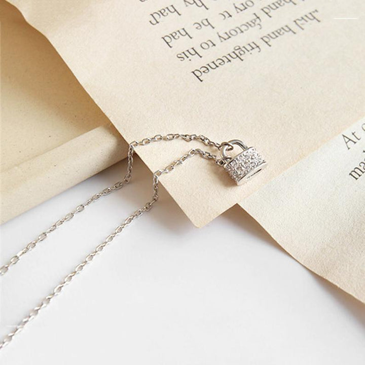 Tiny Crystal Padlock Pendant Necklace.