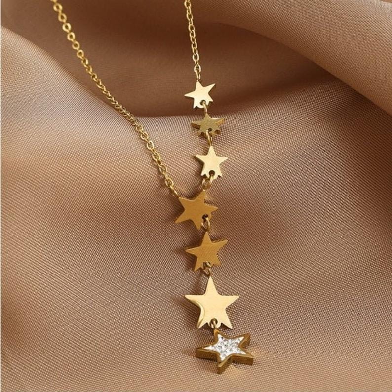 Stainless Steel Cascading Star Necklace.