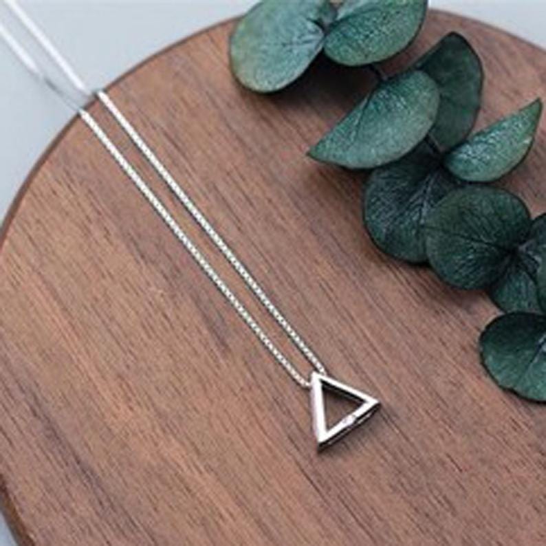 Sterling Silver Triangle Necklace with Cubic Zircon.