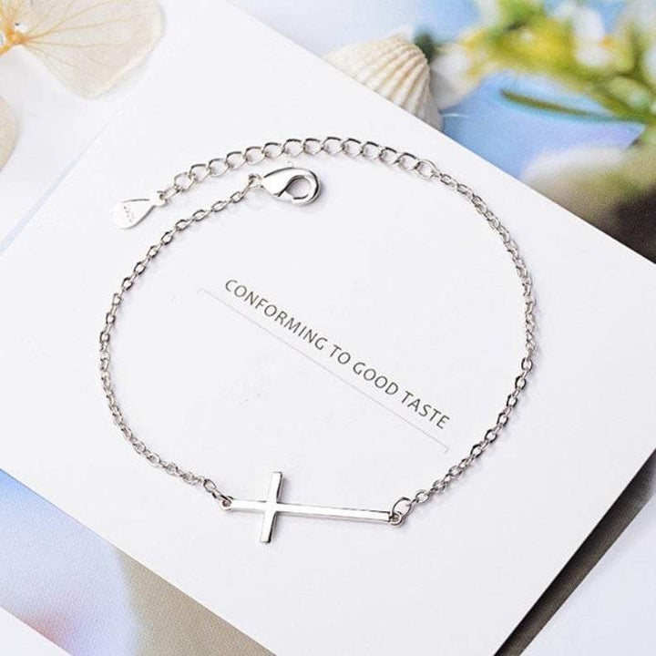 Sterling Silver Sideways Cross Bracelet.