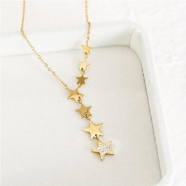 Stainless Steel Cascading Star Necklace.