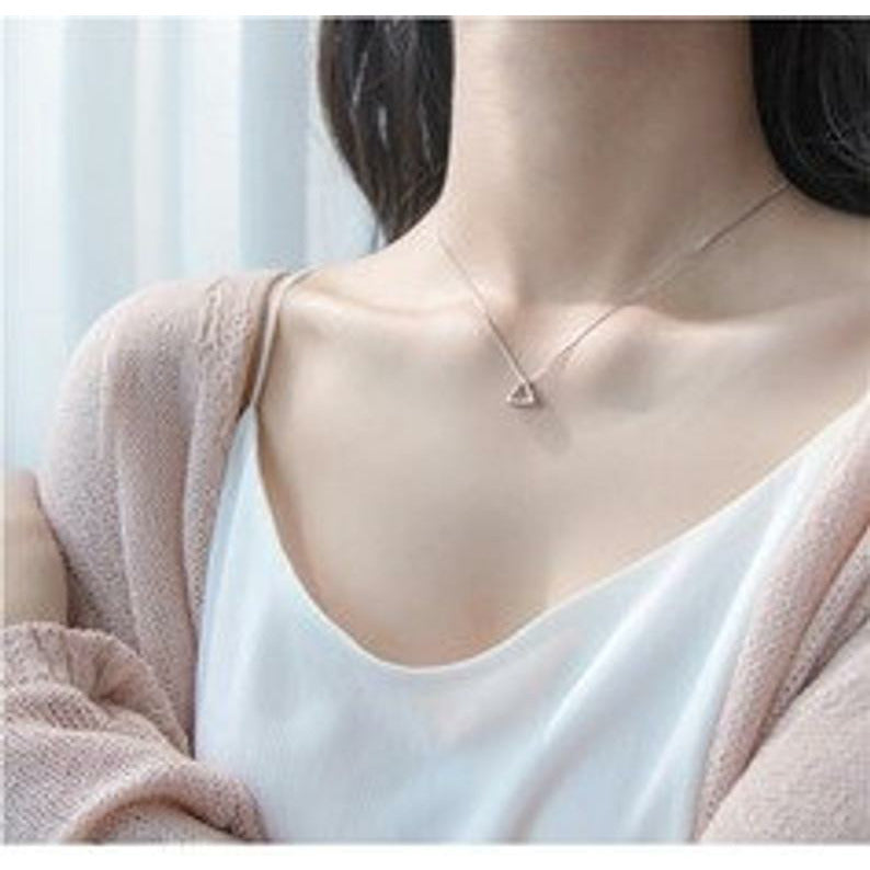 Sterling Silver Triangle Necklace with Cubic Zircon.