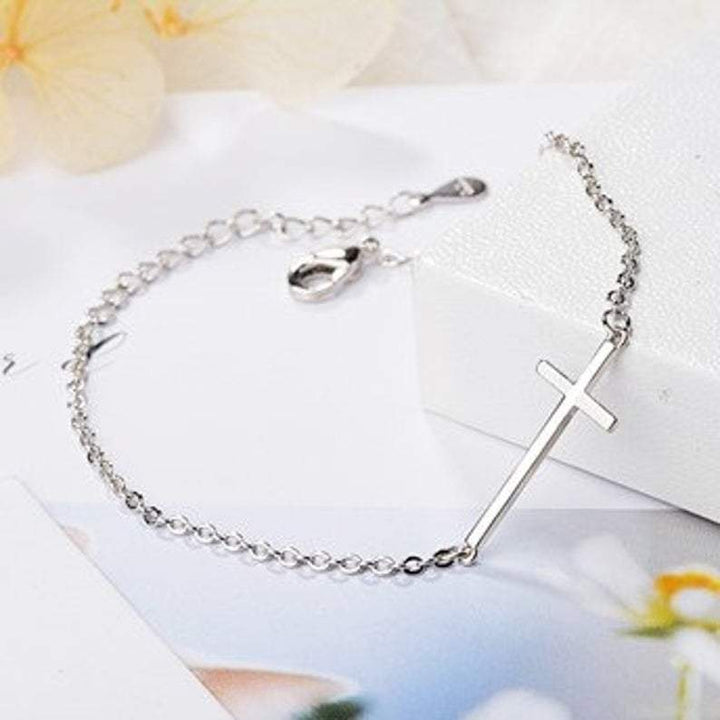 Sterling Silver Sideways Cross Bracelet.