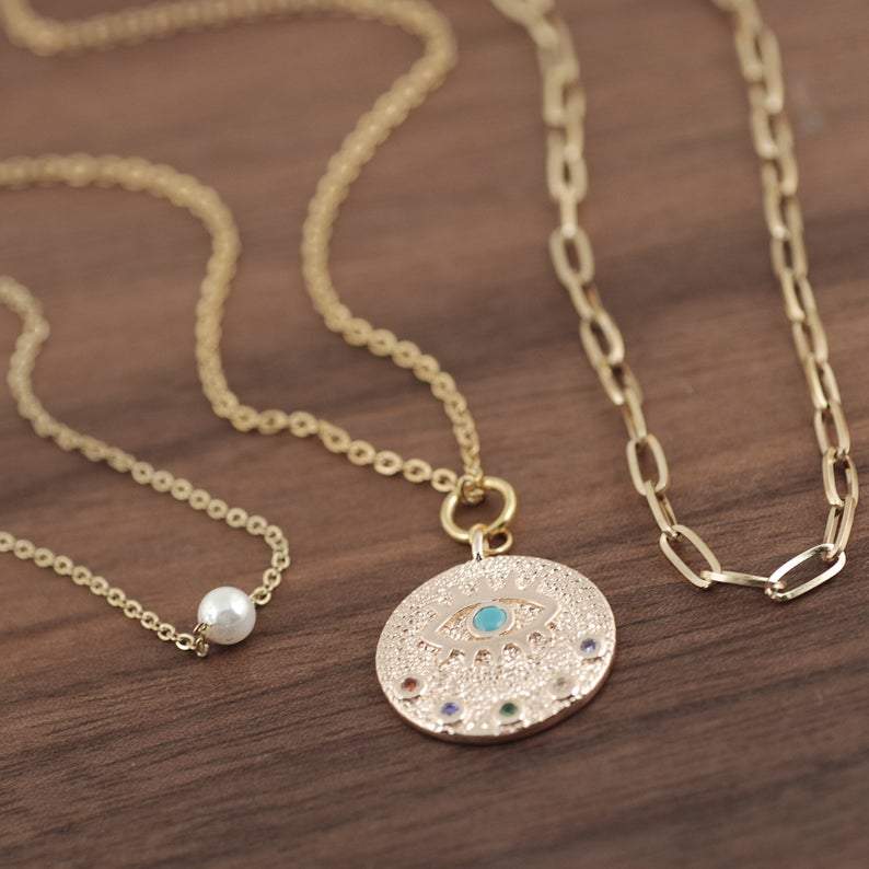 14k gold Filled Evil Eye Necklace with Cubic Zirconia.