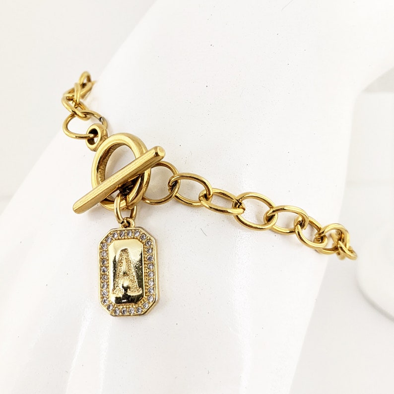 Gold Initial Toggle Bracelet.