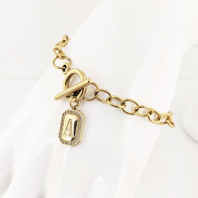Gold Initial Toggle Bracelet.
