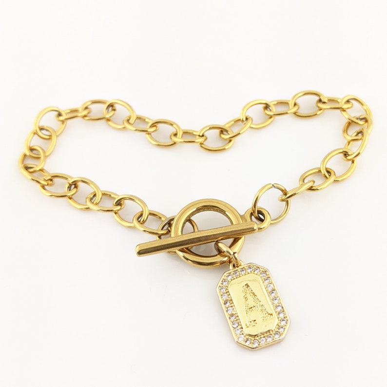 Gold Initial Toggle Bracelet.