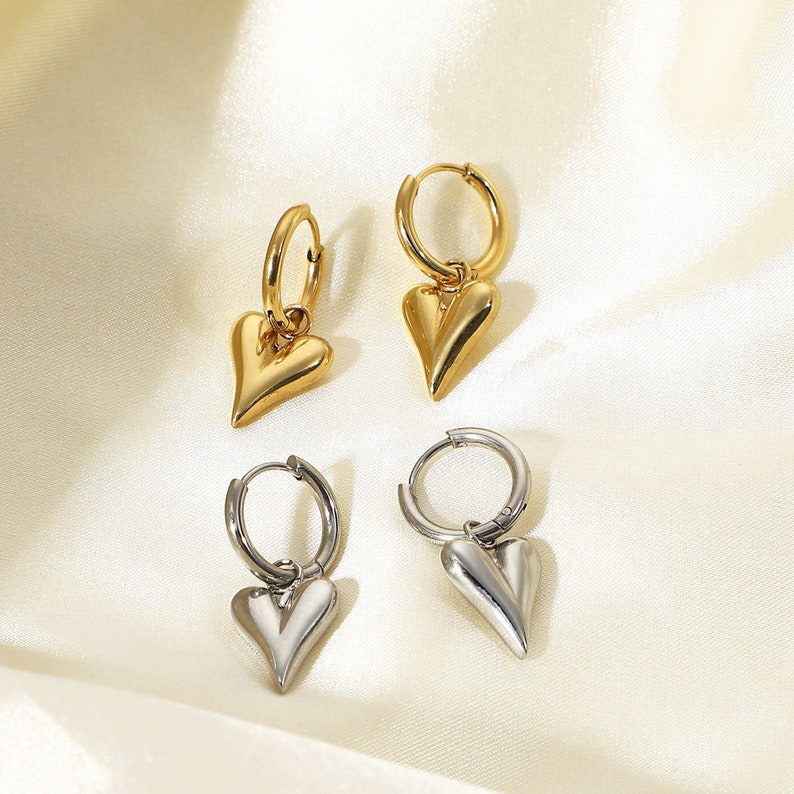 Elongated Dangling Heart - Hoop Earrings.