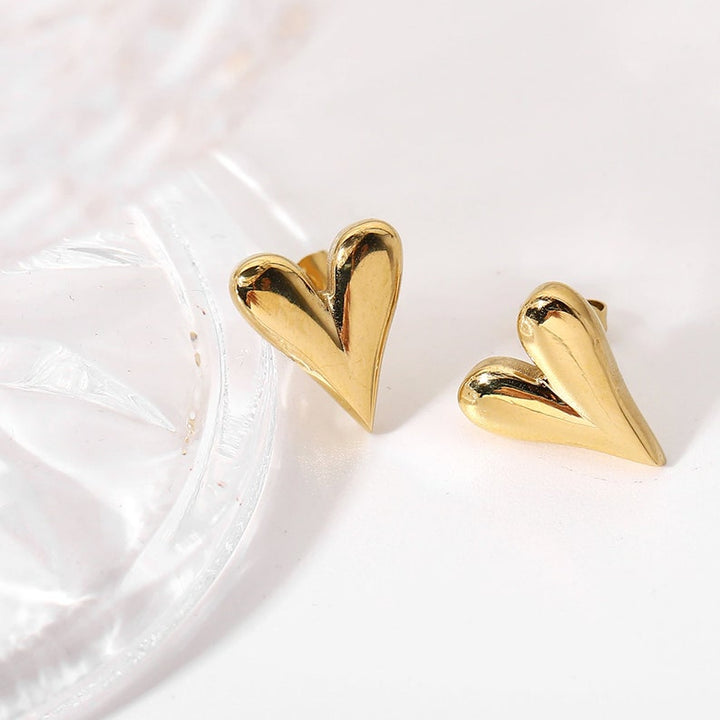 Heart Stud Earrings - 14kt Gold Plated.