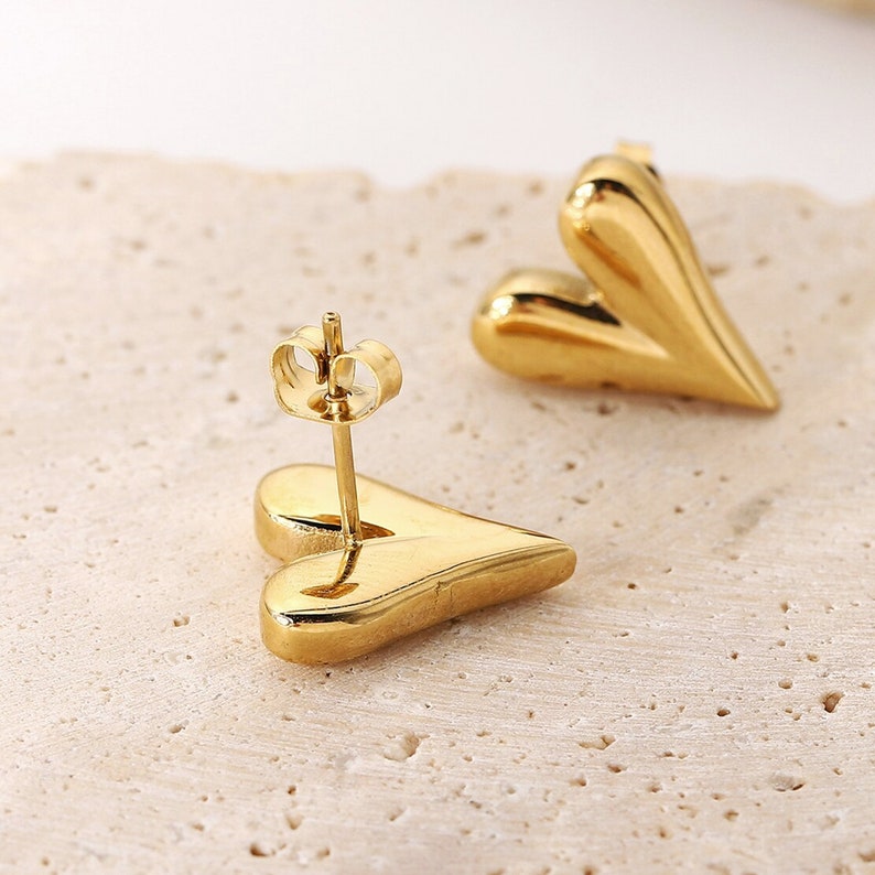 Heart Stud Earrings - 14kt Gold Plated.