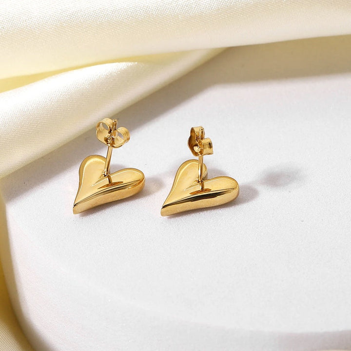 Heart Stud Earrings - 14kt Gold Plated.