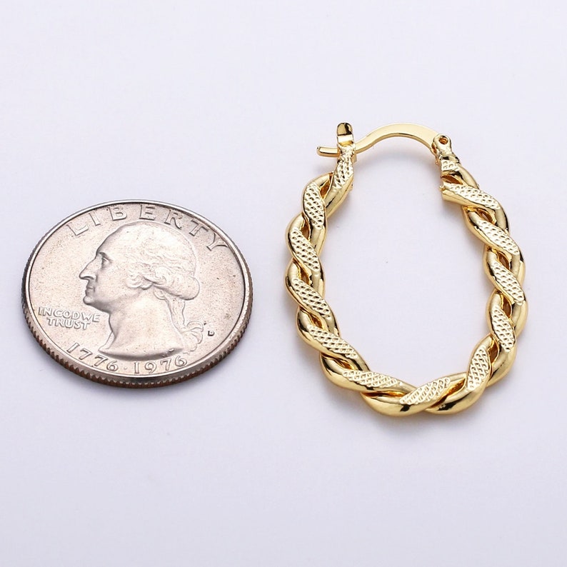 Gold Oval Twisted Hoop Earrings - 14kt Gold Filled.