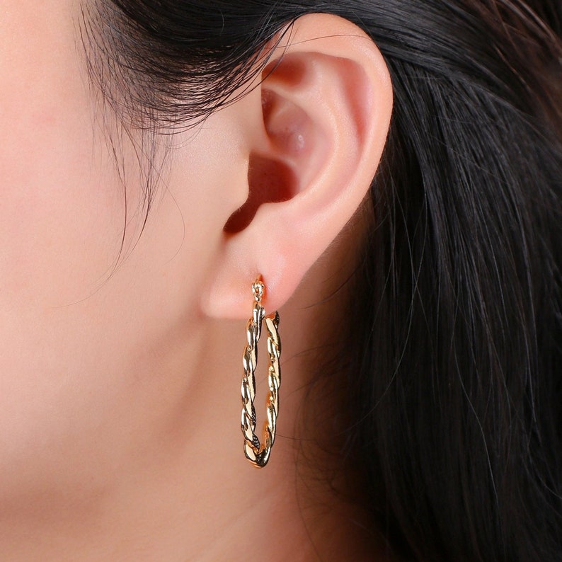 Gold Oval Twisted Hoop Earrings - 14kt Gold Filled.