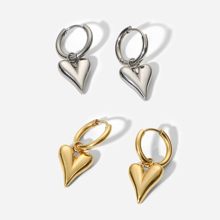Elongated Dangling Heart - Hoop Earrings.