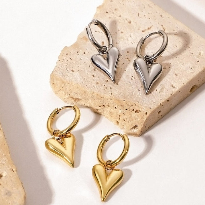 Elongated Dangling Heart - Hoop Earrings.