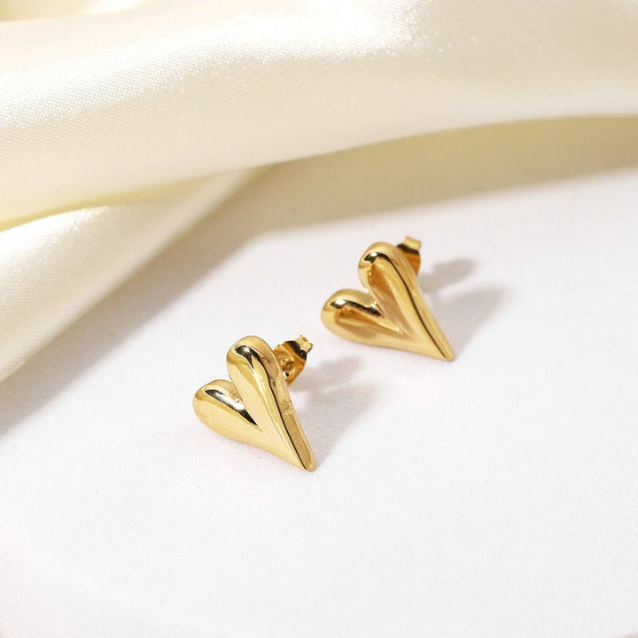 Heart Stud Earrings - 14kt Gold Plated.