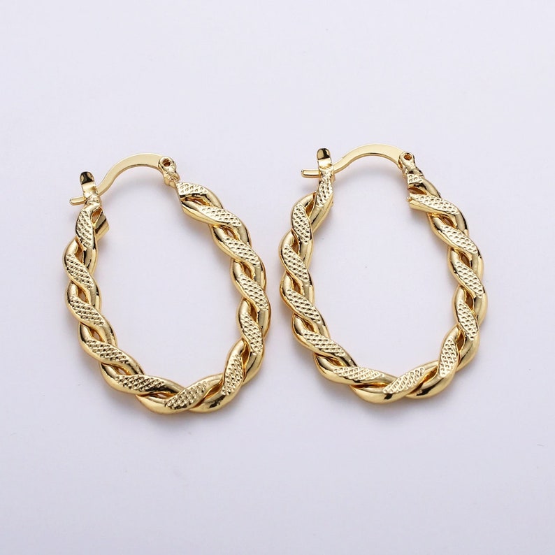 Gold Oval Twisted Hoop Earrings - 14kt Gold Filled.