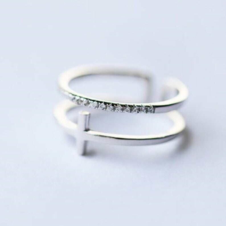 Sterling Silver Side Cross Ring