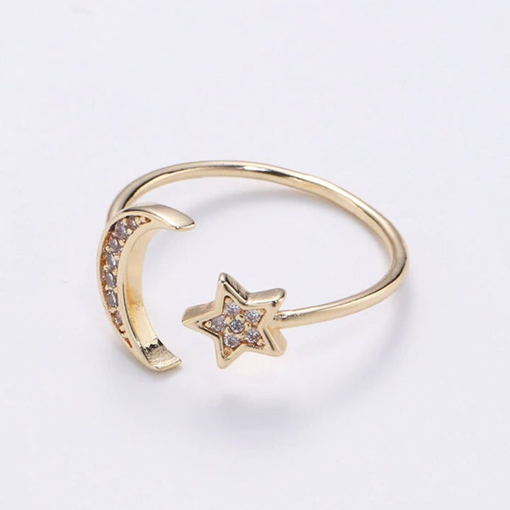 Sterling Silver Crescent Moon and Star Ring
