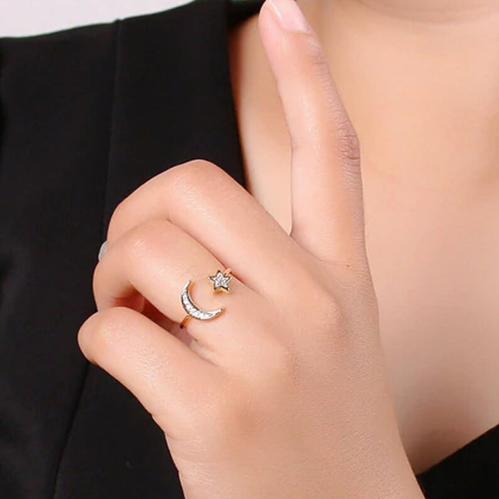 Sterling Silver Crescent Moon and Star Ring