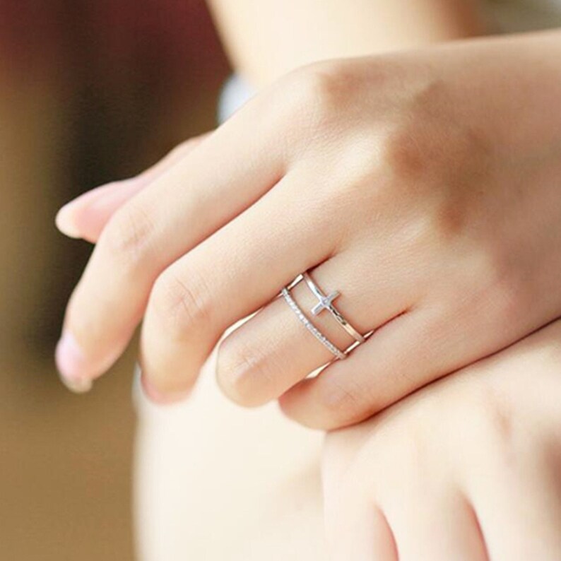 Sterling Silver Side Cross Ring