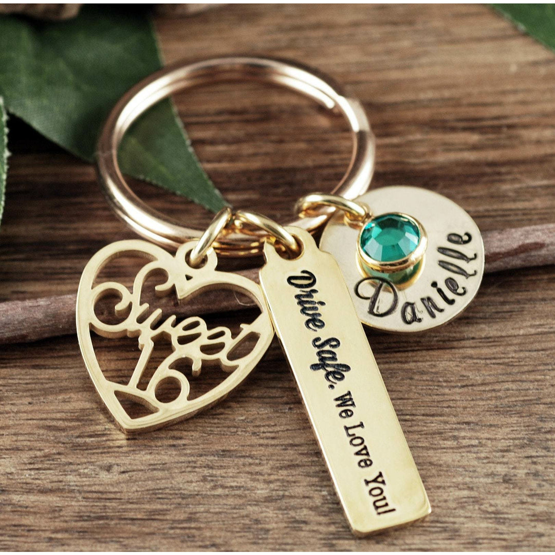 Gold Sweet 16 Keychain- Drive Safe.