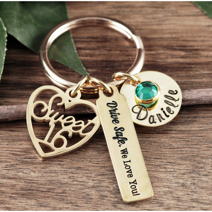 Gold Sweet 16 Keychain- Drive Safe.