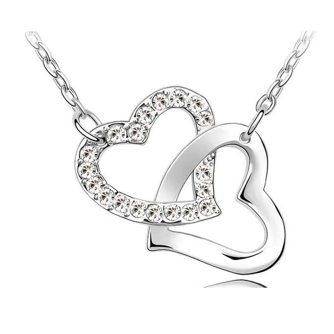 Interlocking Hearts Necklace with CZ.