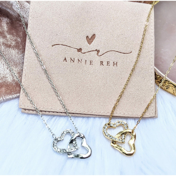 Interlocking Hearts Necklace with CZ.