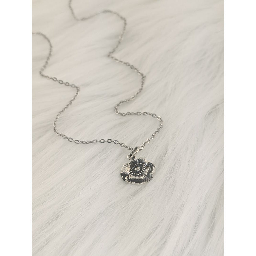 Sterling Silver Poppy Flower Necklace.