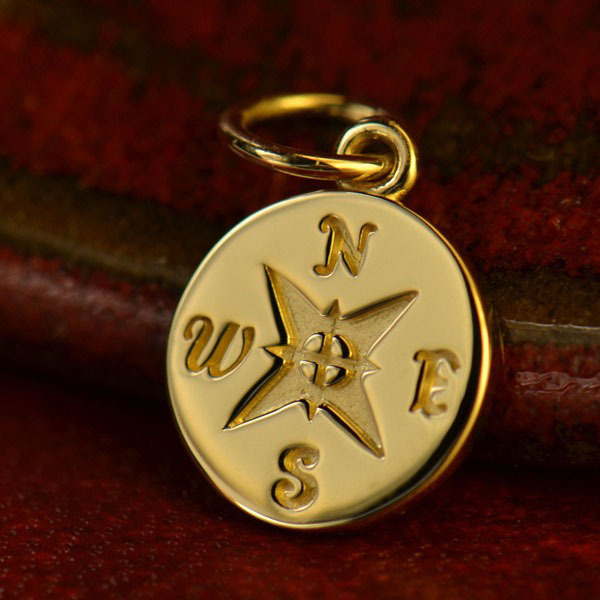 Sterling Silver Compass Gold Charm