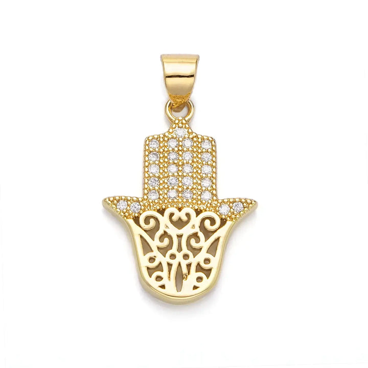 Dainty Hamsa Micro Pave Charm Necklace