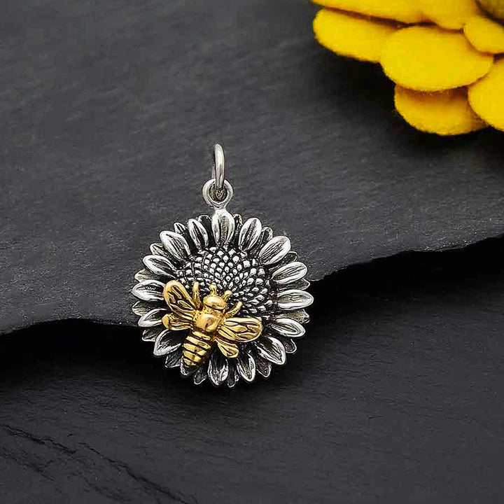 Sterling Silver Sunflower Bee Charm