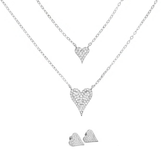 Eva Heart Layered Necklaces & Earrings