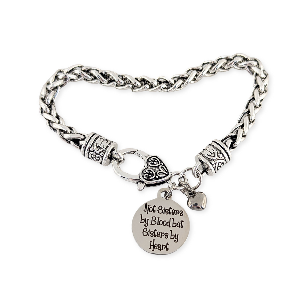 Not sisters by blood but Sisters by heart Antique Silver Bracelet